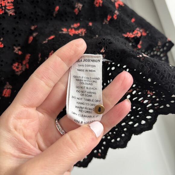 EUC Ulla Johnson Choux Eyelet Blouse Ruffled Noir Sz 2 Floral Romantic - Picture 10 of 11